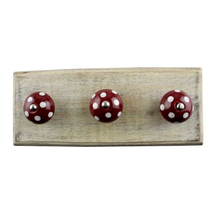 Cherry Base White Polka Dotted Ceramic Wooden Hook